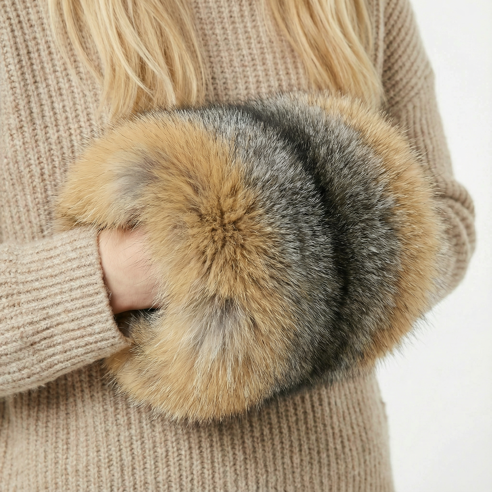Northern Classics Grey Fox Fur Hand Muffs