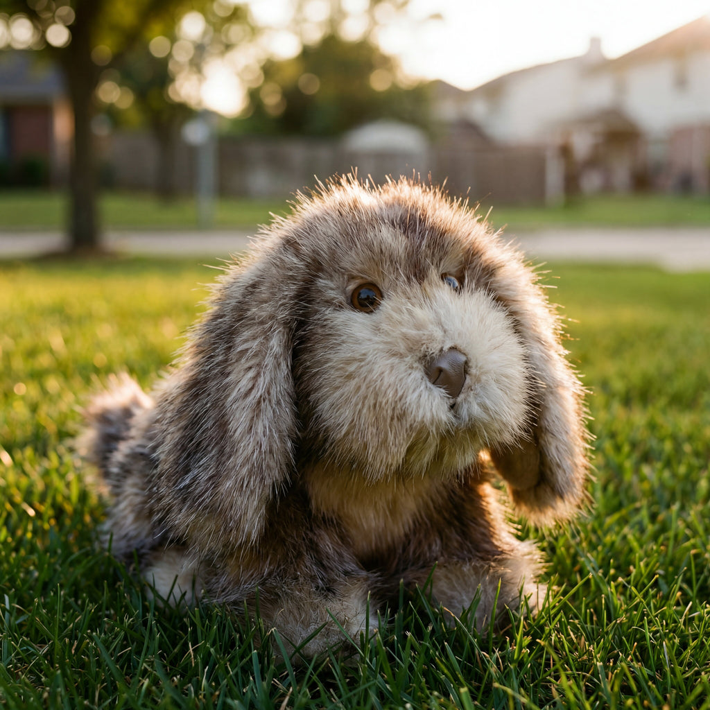 opossum fur fake puppy outside on grass