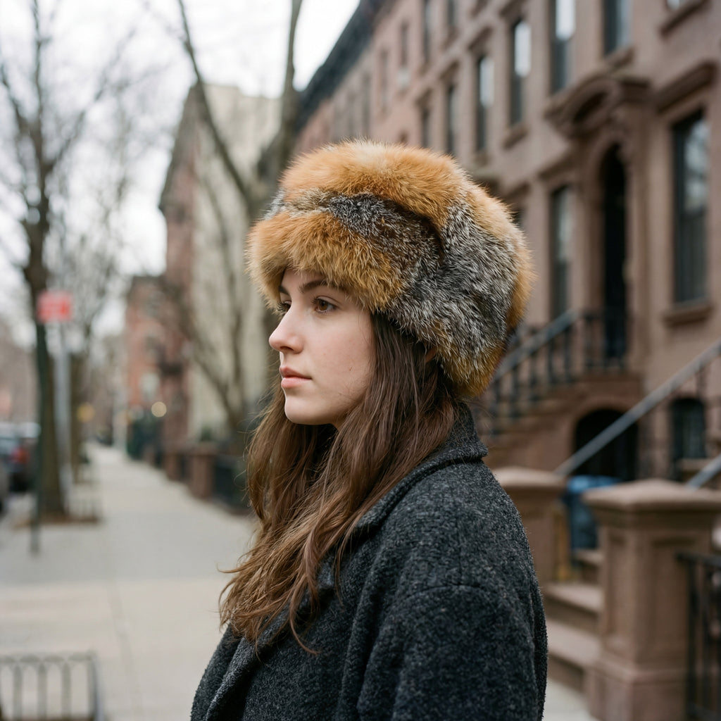 Northern Classics Pillbox Style Grey Fox Fur Hat
