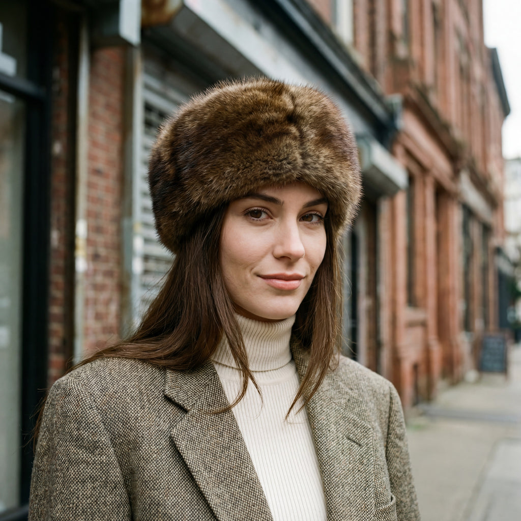 Northern Classics Pillbox Style Muskrat Fur Hat