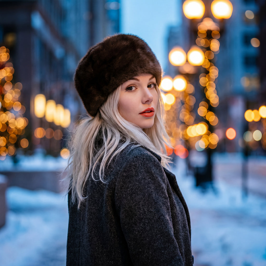 Northern Classics Pillbox Style Wild Mink Fur Hat