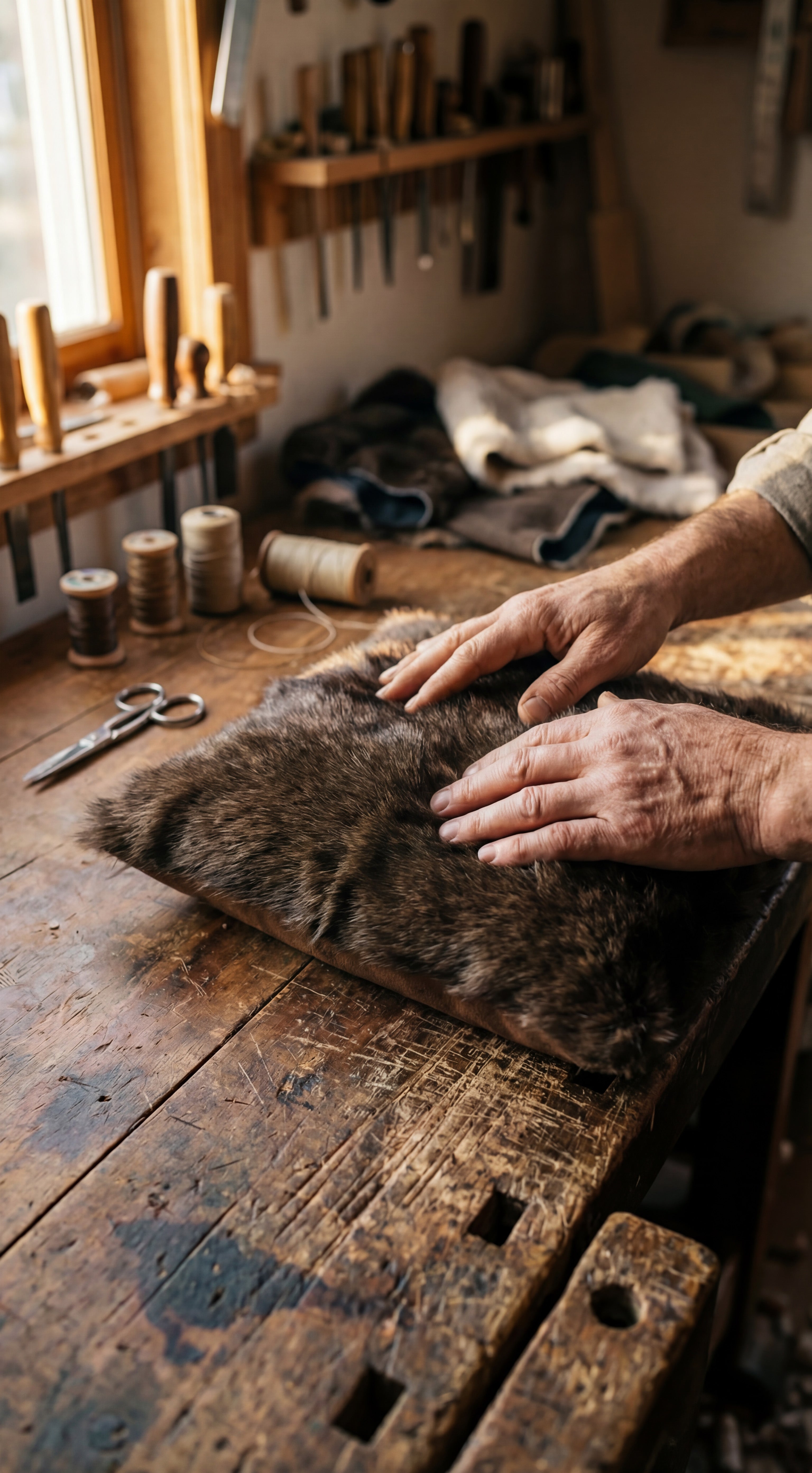 person hand making our fur pillow